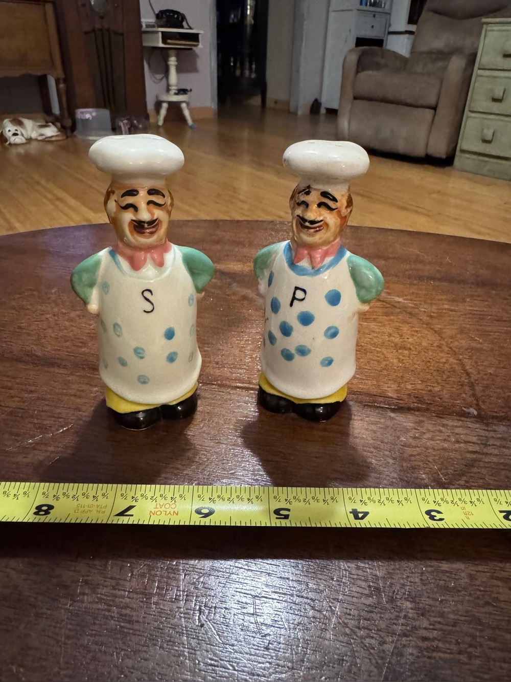 Vintage Ceramic Chef Salt & Pepper Shakers - White with Blue Accents